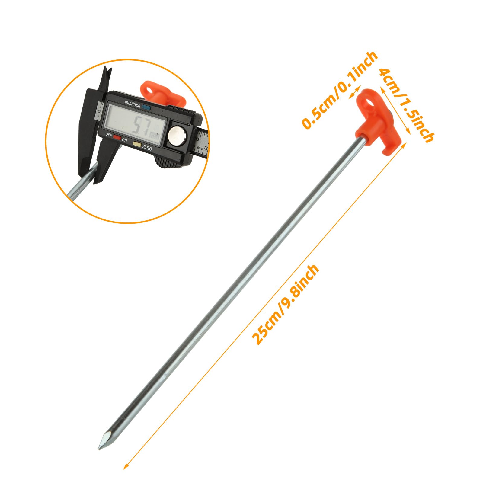 Lot de 40 piquets de tente en métal robuste de 25 cm - Piquets de tente en métal antirouille - Piquets d'auvent en acier galvanisé pour auvent extérieur, camping - Orange