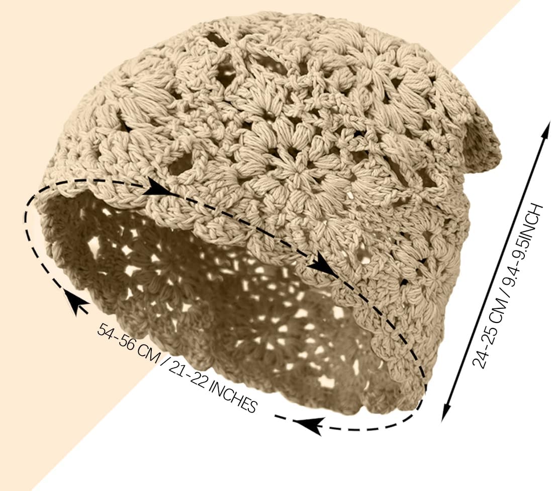 100% Cotton Crochet Beanie Hat Handmade Knit Slouchy Floral Skull Hat Knitted Openwork Summer hat for Women