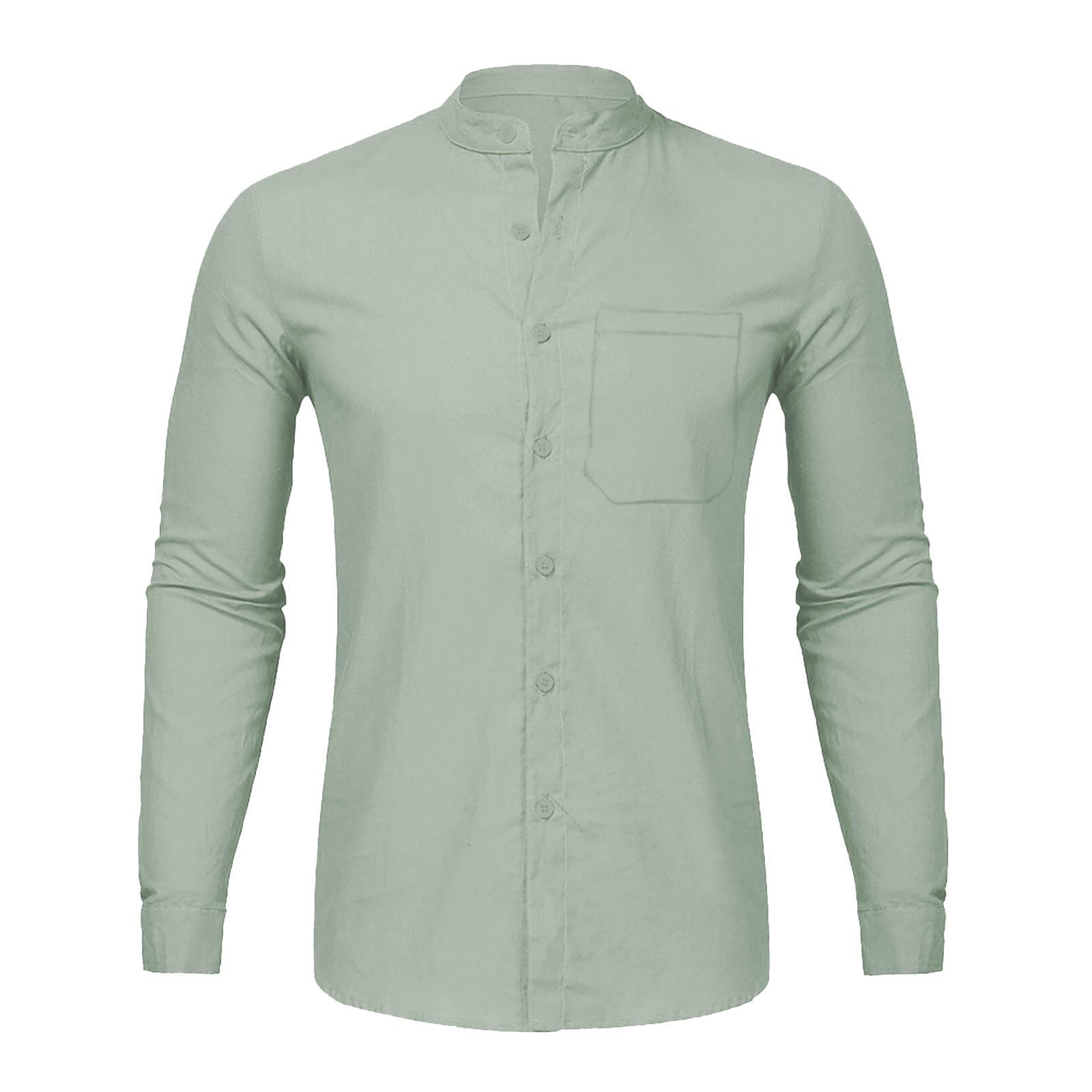 BIKETAFUWY Camisa de lino para hombre, cuello Mao, camisa de manga larga, camiseta sólida, para hombre, cuello henley, botones, camisa para hombre, camiseta clásica, camisa de lino para hombre, camisa de lino