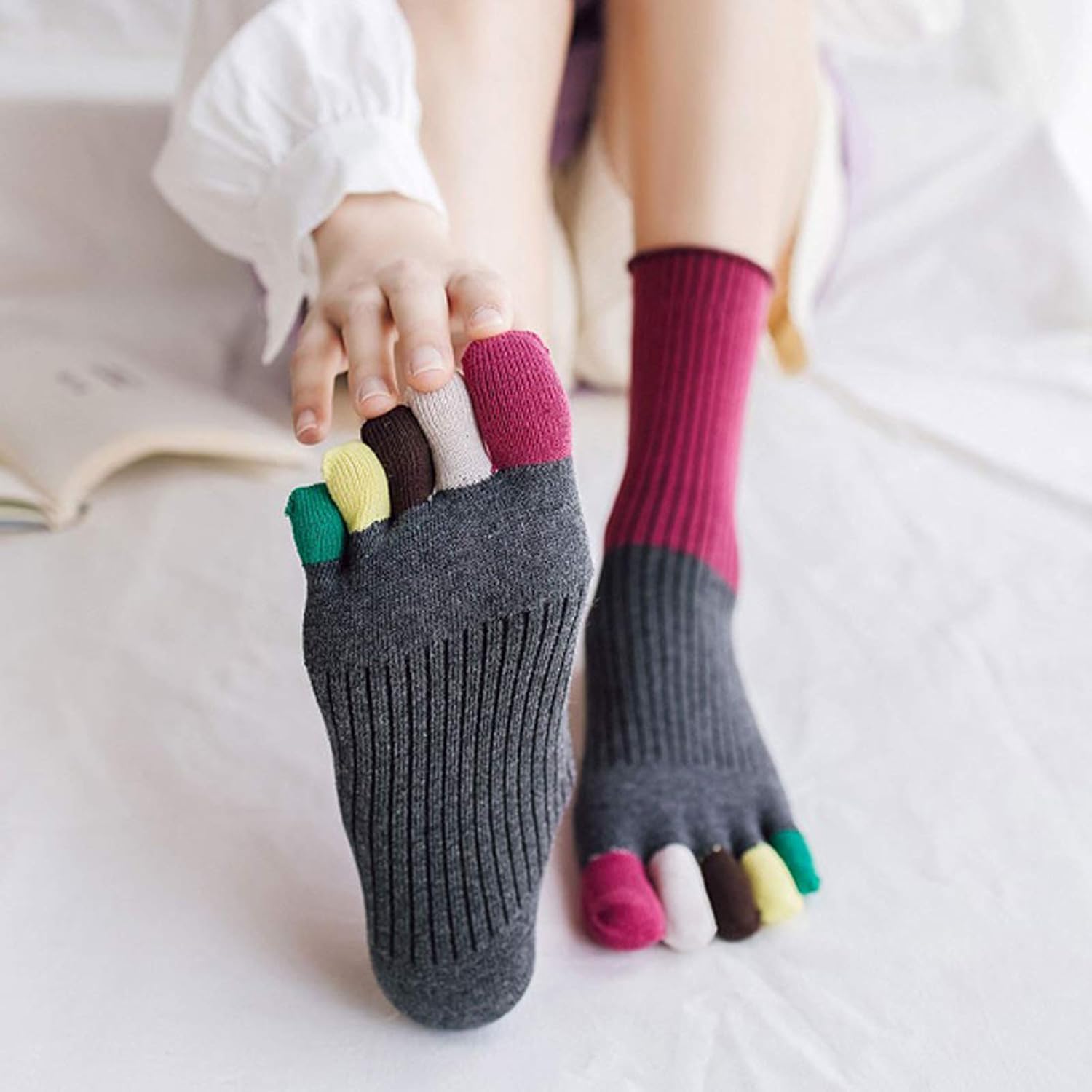 Calcetines de Cinco Dedos para Mujer Calcetines de Algodón con Diseño de Gato Lindo Calcetines de Tripulación Novedad, Calcetines Divertidos de Dibujos Animados de Animales Lindos para Niñas