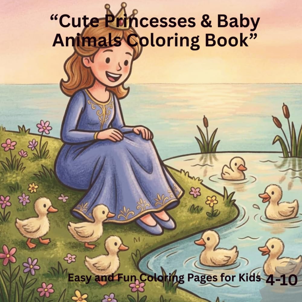 “Cute Princesses & Baby Animals Coloring Book”: Easy and Fun Coloring Pages for Kids