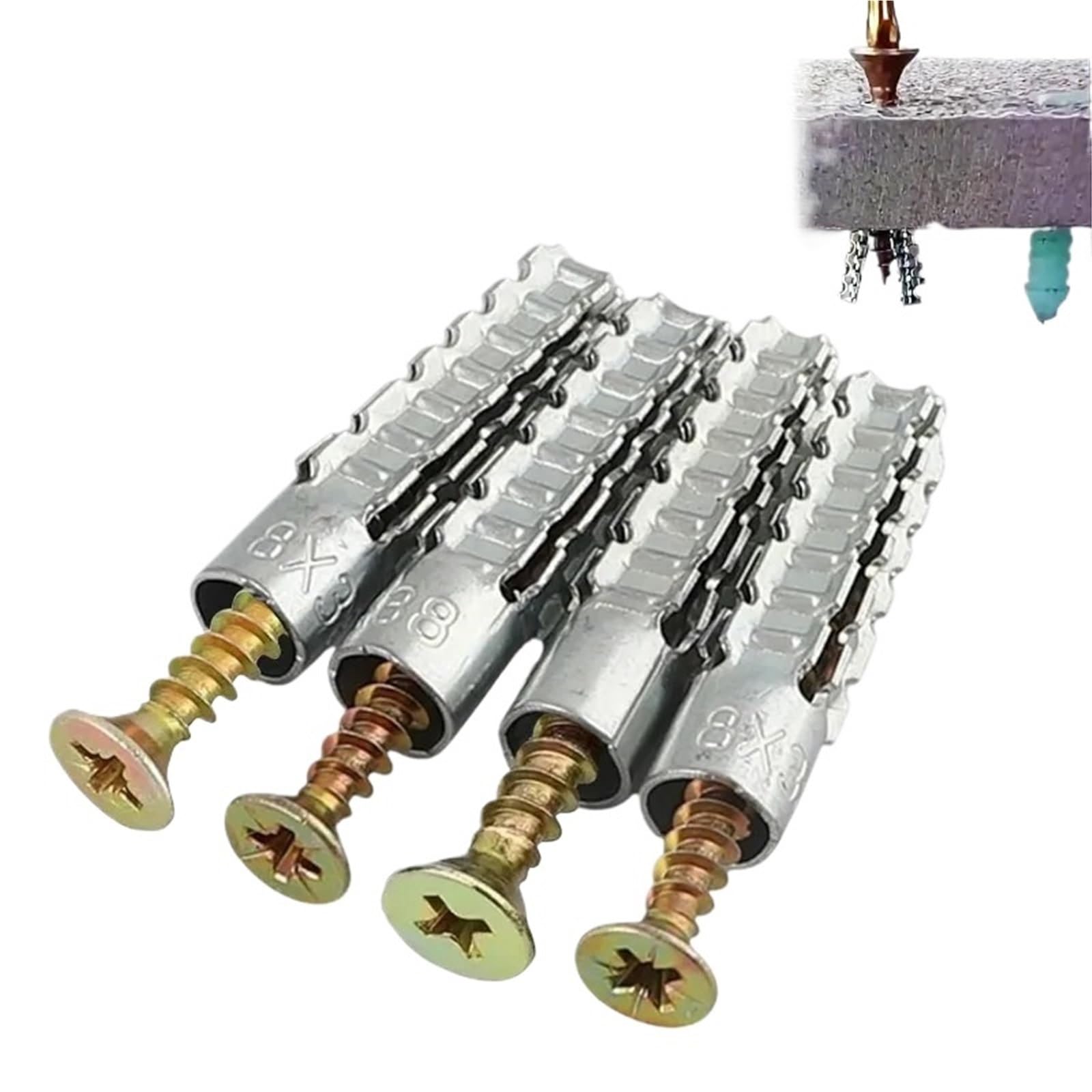 Dübel 10mm Gezackte Stahl-Expansionsrohr-Beton-Trockenbauanker mit Schrauben-selbstschneidendem Bohrstopfen-Metallbolzen(200 Sets)
