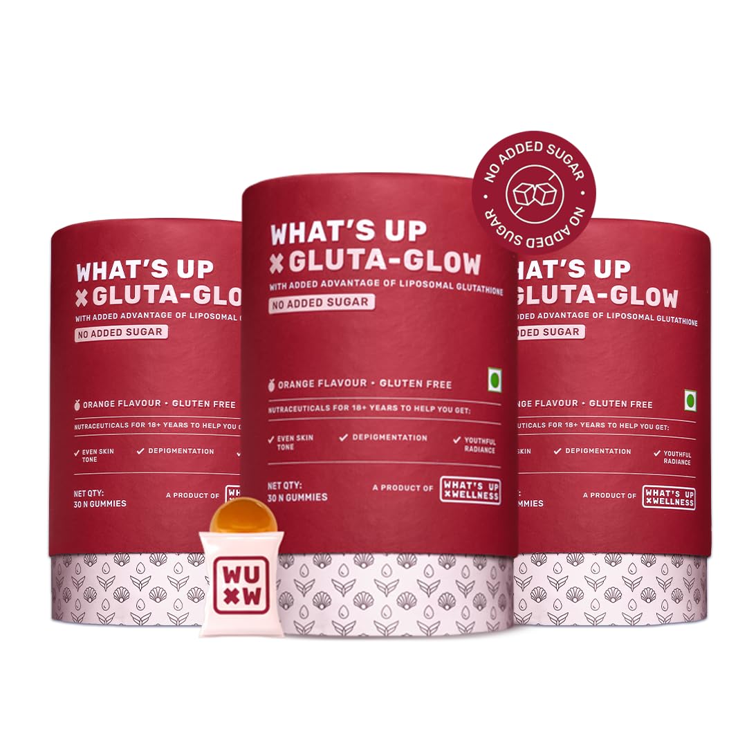 What's Up Wellness Gluta-Glow Gummies | Liposomal Glutathione with Vitamin C for Radiant Skin Tone | Depigmentation | Detoxification | 90 Days | Men & Women | No Added Sugar