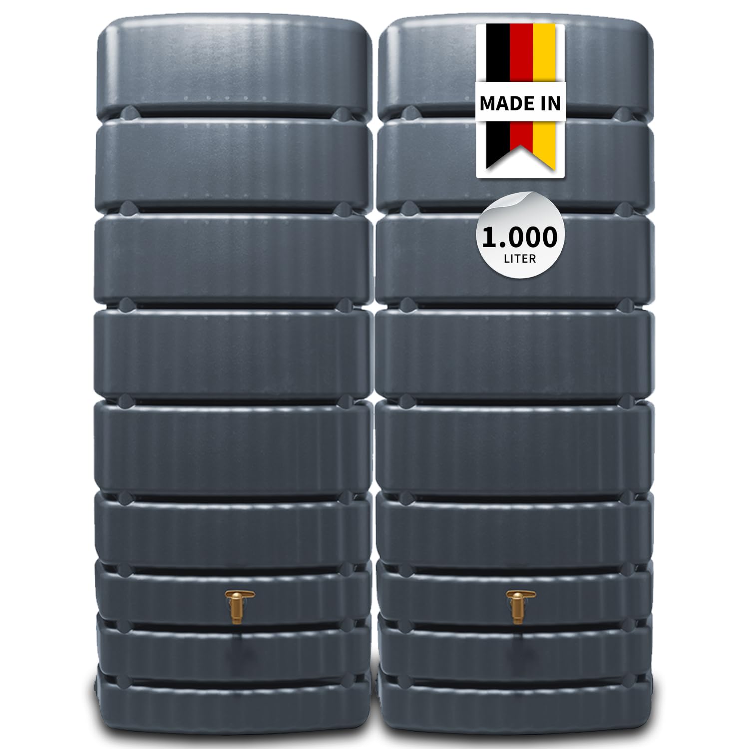 4rain Slim Wandtank-Set Regentonne 1000 Liter Graphite Grey, 2 x Slim | 500 Liter inkl. Verbinder, Wassertank, Fass, Regenfass, Regenwassertonne, Regenwassertank, Wasserbehälter, Wassertonne