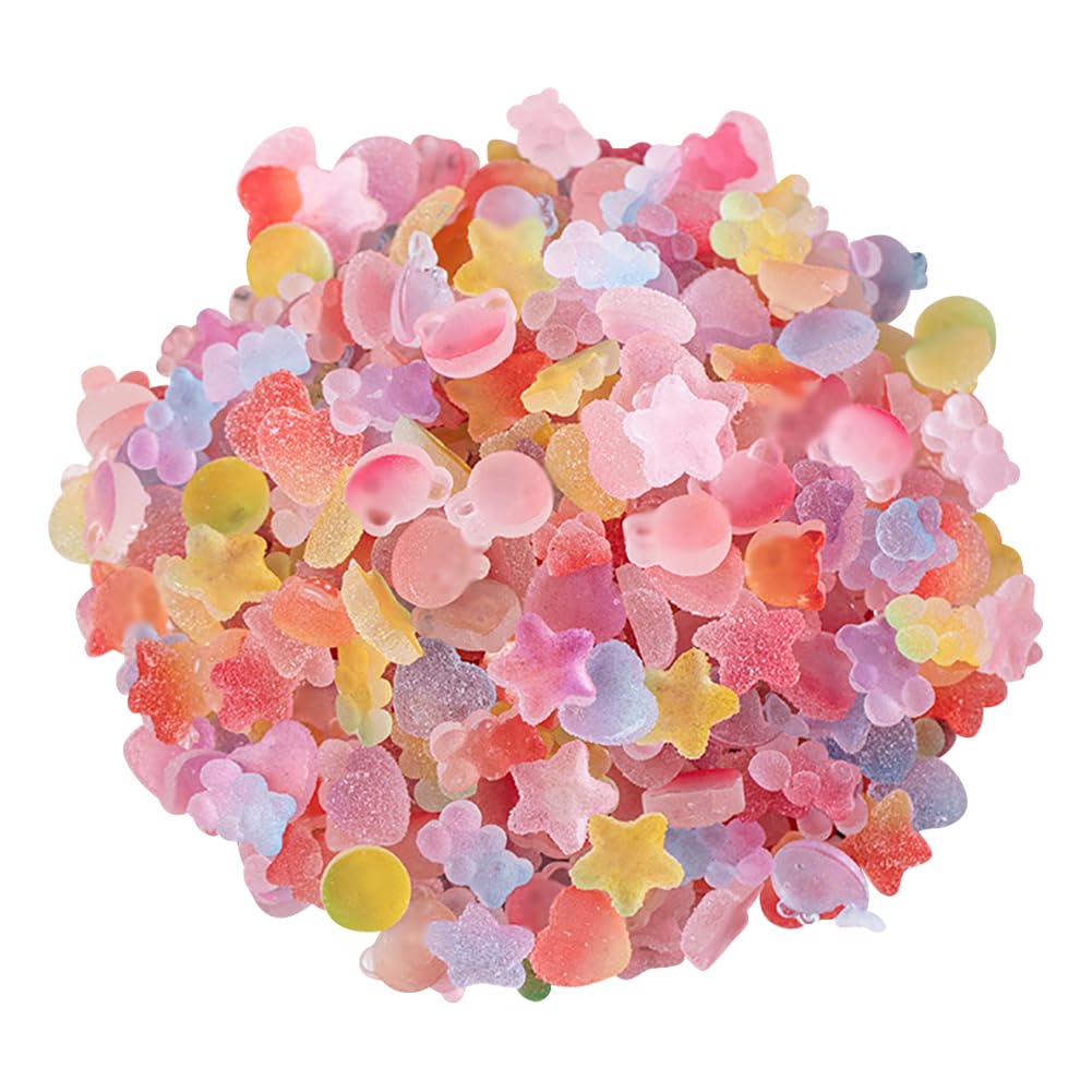 FSSTUD80 Pcs Candy Resin Cute Bear Nail Charms Plastic Flat Back Candy 3D Nail Art Heart Beads Jelly Sugar Pendants Jewelry Making Gummy Charms for DIY Crafts