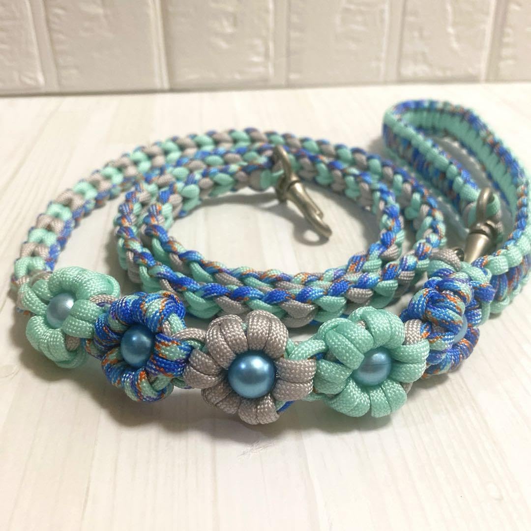 パラコードリード カフェリード 大粒パールビーズのお花3つ №067 パラ