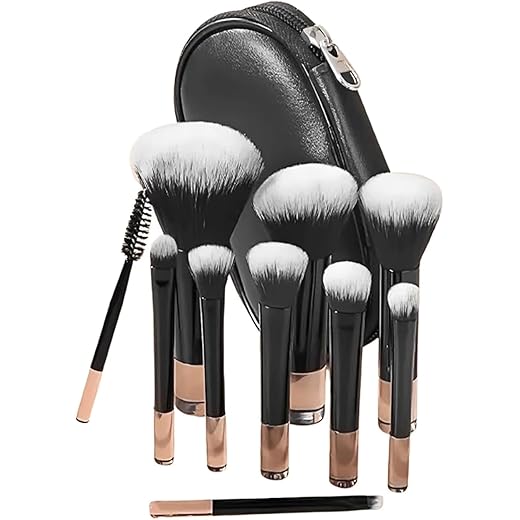 Kit 10 Pincéis De Maquiagem Travel Size Com Estojo – Cerdas Macias Mini Pincéis Para Base Blush Sombras Corretivo