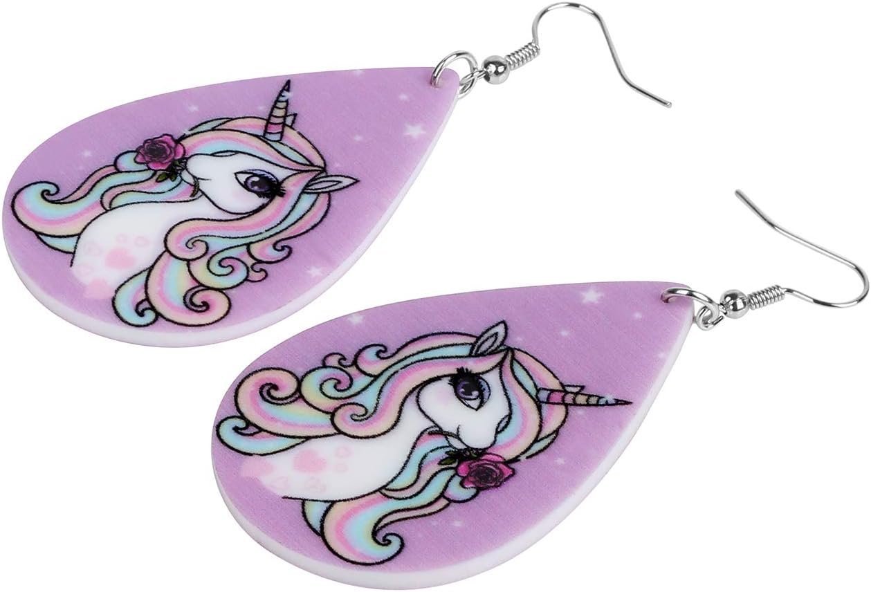 Bonsny Acrylic Big Dangle Pink Teardrop Floral Unicorn Horse Earrings Fashion Jewelry For Women charms - Image 3