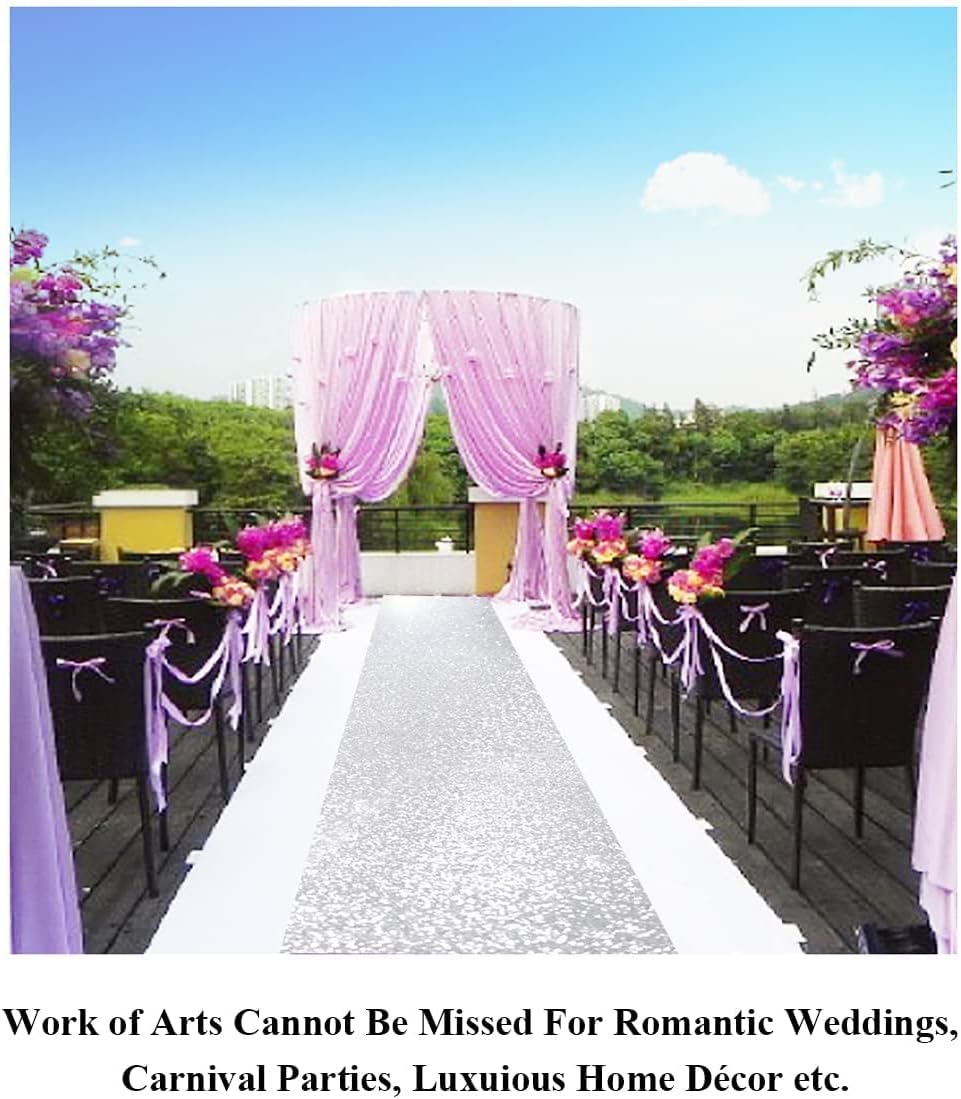 Partisout Sequin Aisle Runner 4x15FT for Weddings – Sparkling Silver Sequin Aisle Runner Carpet, Indoor Outdoor Bridal Shower for Party, Graduation Ceremony, Birthday, Reception Decorations