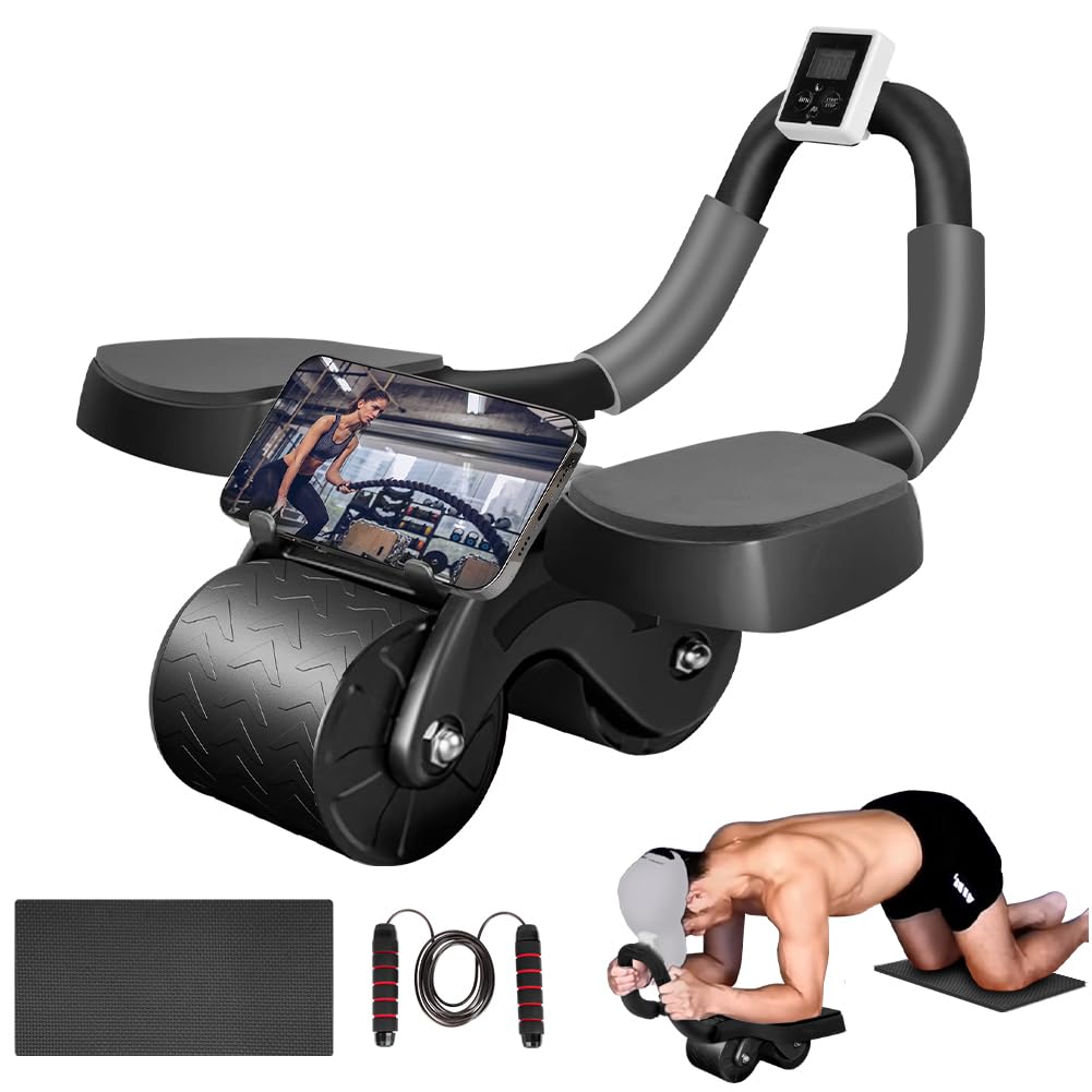 Flintronic Wheels Roller trener brzucha, automatyczne odbijanie brzucha, sprzęt fitness, trenażer brzucha z matą na kolana i timerem, do fitnessu, treningu, treningu