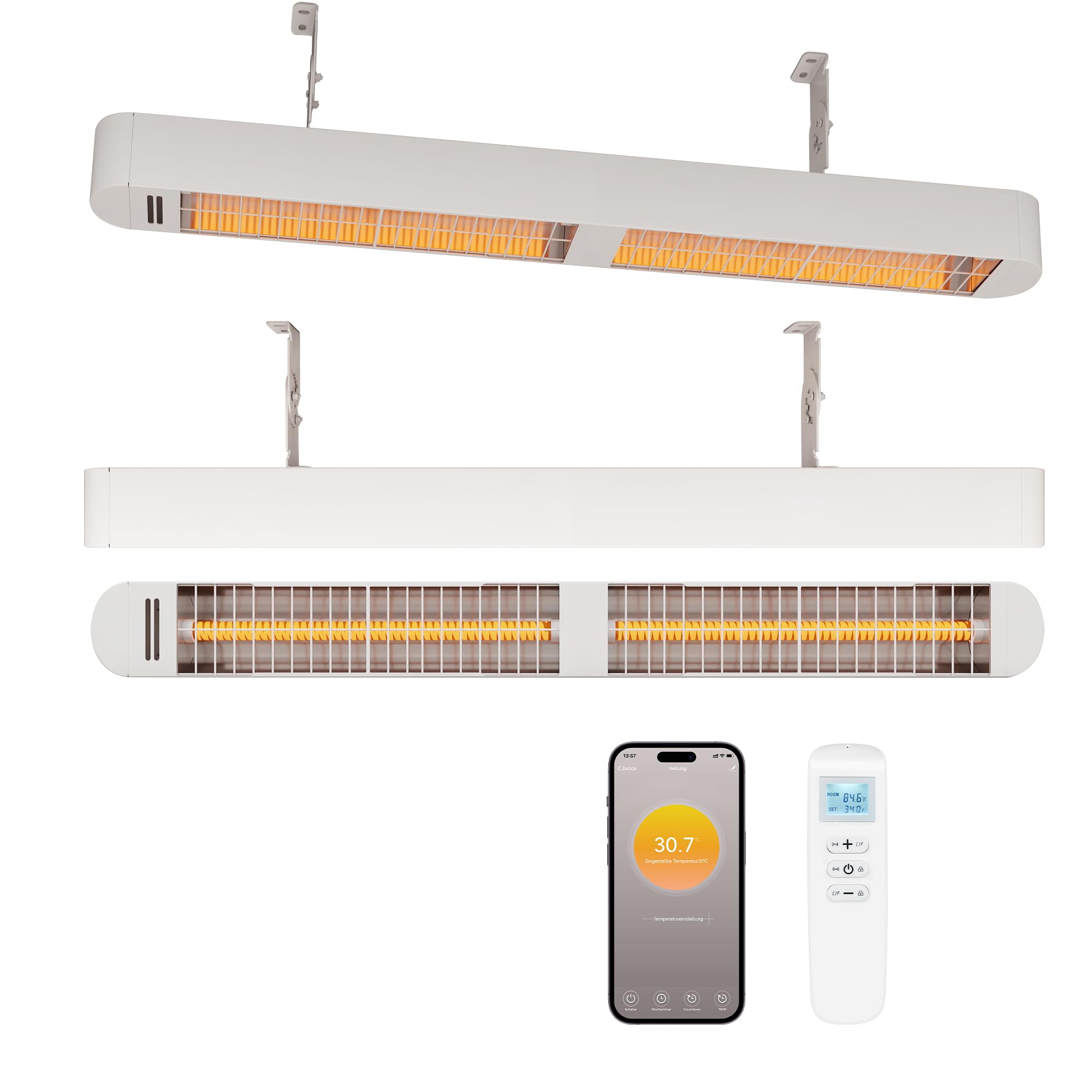 Byecold Infrarotheizung 1500W, Infrarot Heizstrahler mit Fernbedienung & WiFi APP, Wall-Mounted Hanging, Elektroheizung Wand & Deckenmontage, Innen & Außen, Terrasse, Balcony, Garten, Weiß