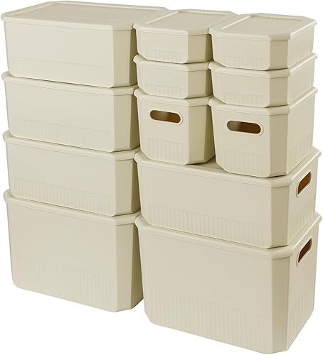 ANMINY Contenedores de almacenamiento de plástico con tapas, cajas de almacenamiento grandes para organización, cestas de almacenamiento de plástico