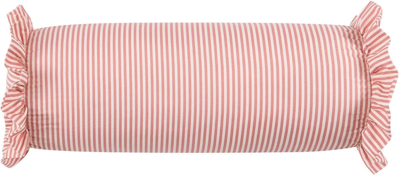 Green Striped Ruffle Bolster Pillow, Decorative Cylinder Pillow with Ruffled Edges, Soft Cylindrical Neck Roll Support Pillow for Bed Sofa Sleeping and Relaxing (Pink)