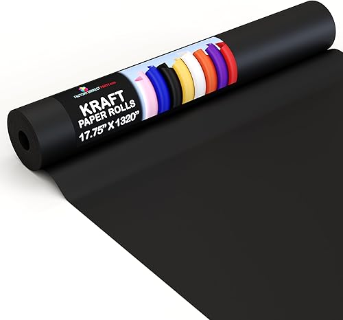 Rollo de papel kraft negro de 17.75 x 1320 pulgadas (110 pies), papel de regalo de estraza perfecto como papel de envío, rollo de papel de embalaje,