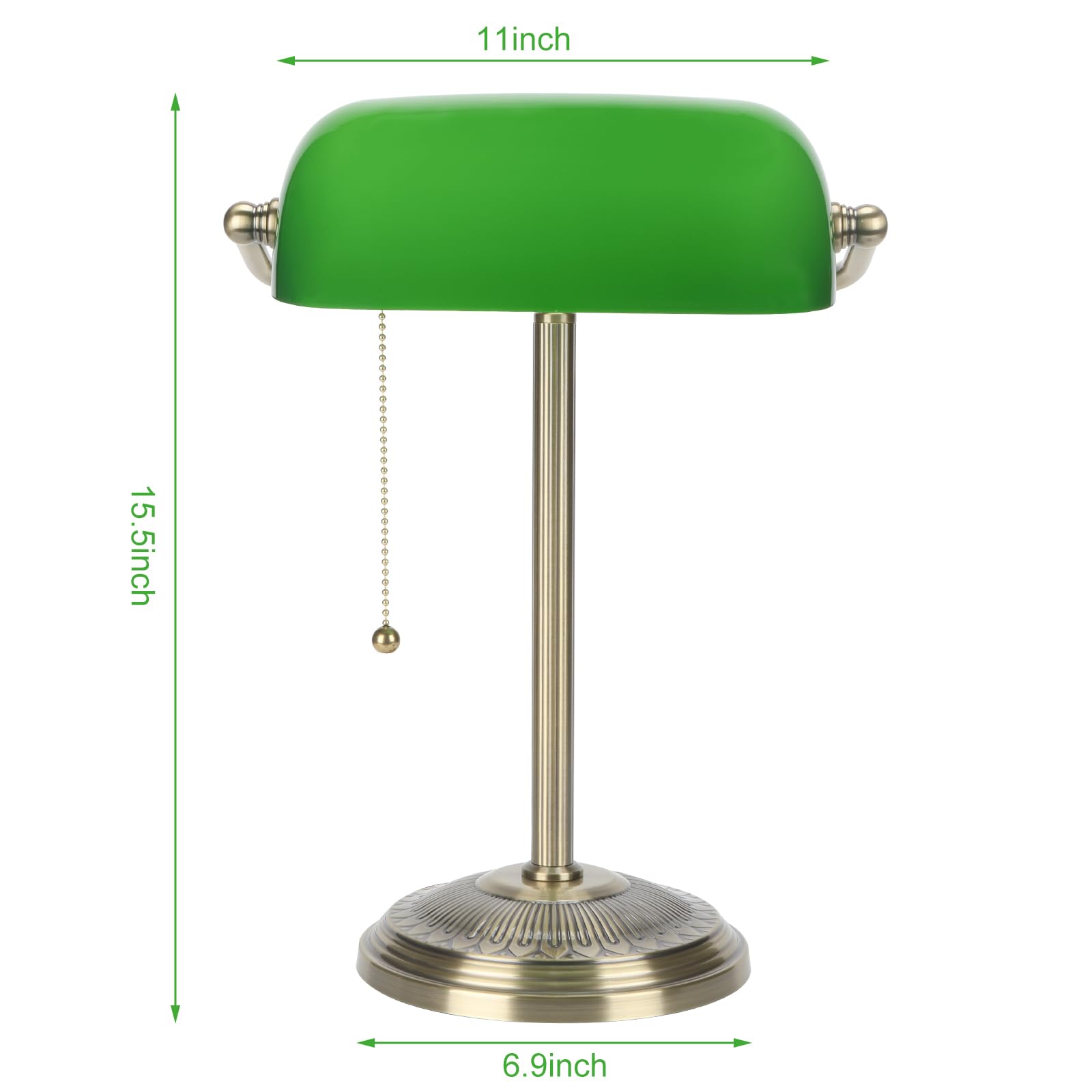 Bankers Lampe, grüne Schreibtischlampe mit Messing-Finish, klassische Tischlampe mit Zugschalter für Zuhause, Büro, Arbeitszimmer (Grün)