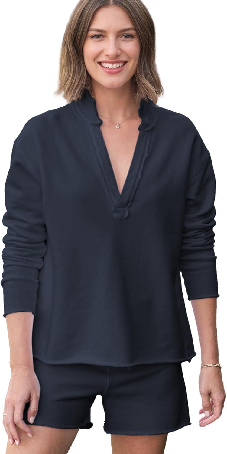 2 Piece Sets for Women Casual Nantucket Travel Set Long Sleeve Patrick Pullover Sweatshirt Shorts Comfy Outfits X-Large Navy