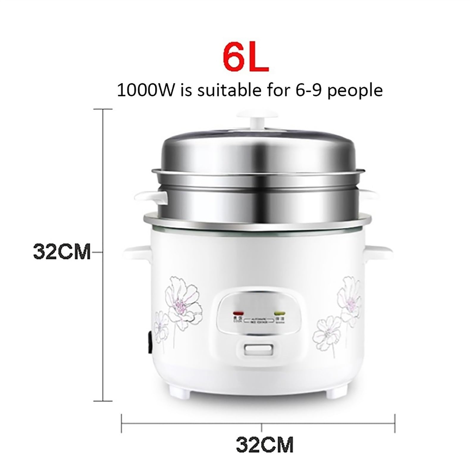 Cuociriso e vaporiera (4/5/6L) per Uso Domestico, Antiaderente, Funzione di Mantenimento in Caldo, per 2-9 Persone, 220-240 V (6L)