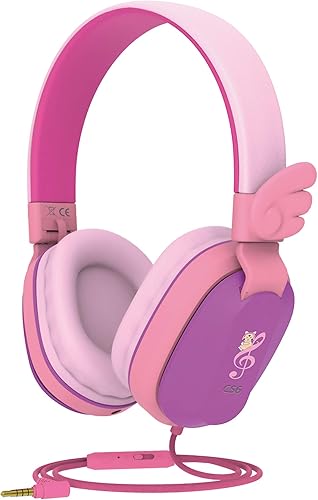 Riwbox Auriculares para niños con cable, sonido estéreo CS6 plegables para niños sobre la oreja con micrófono y control de volumen, compatibles con