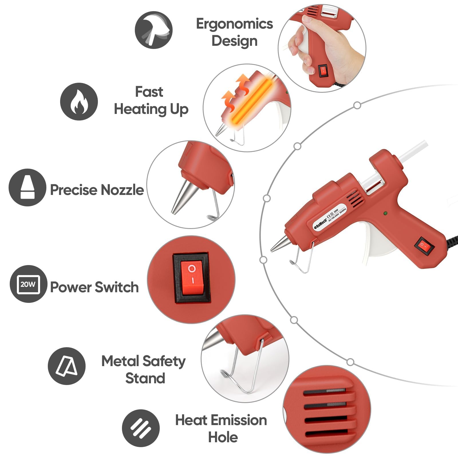 ROMECH 20W Mini Hot Glue Gun with 30 Glue Sticks Set, Fast Preheating Hot Glue Gun Kit Heavy Duty Gluegun for Craft, DIY, Repairs (): Red