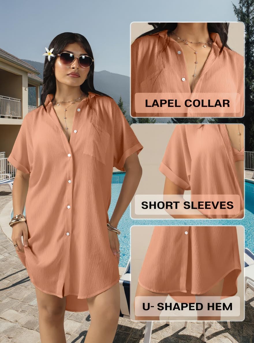 Women Swimsuit Coverup Shirts Button Down Bathing Suit Cover Up Beachwear Blouse Dresses Top for Poolside Beach Travel - Image 6