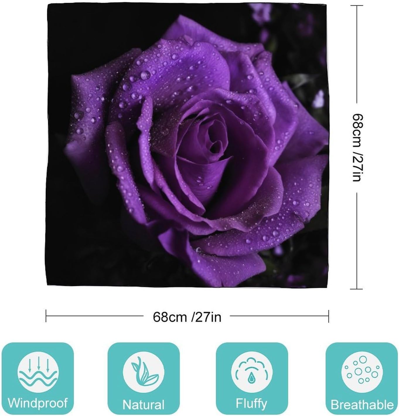 Purple Rose Hair Scarf for Women, Lightweight Square Head Shawls for Men, Fashion Neckerchief for Travel, Hair Bandanas, Silk Satin Neck Scarf for Sleeping, 27 Inches