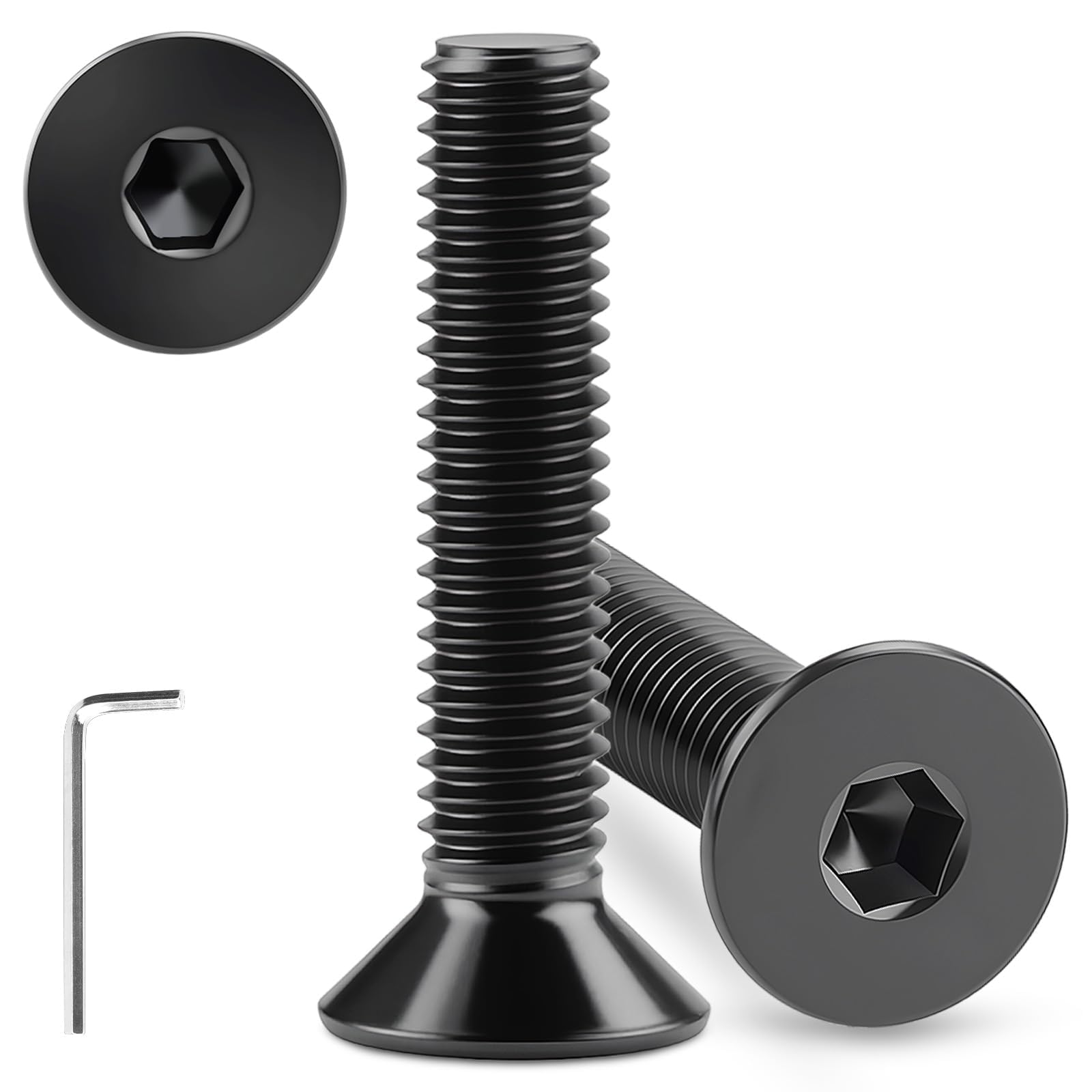 sturiz 20pcs M8x20mm Countersunk Bolts Screws M8 Bolts 304 Stainless Steel Bolts Black Flat Head Hex Socket Cap Screws DIN 7991 Rustproof Fully Thread with Hex Spanner for Machinery Equipment and Furn
