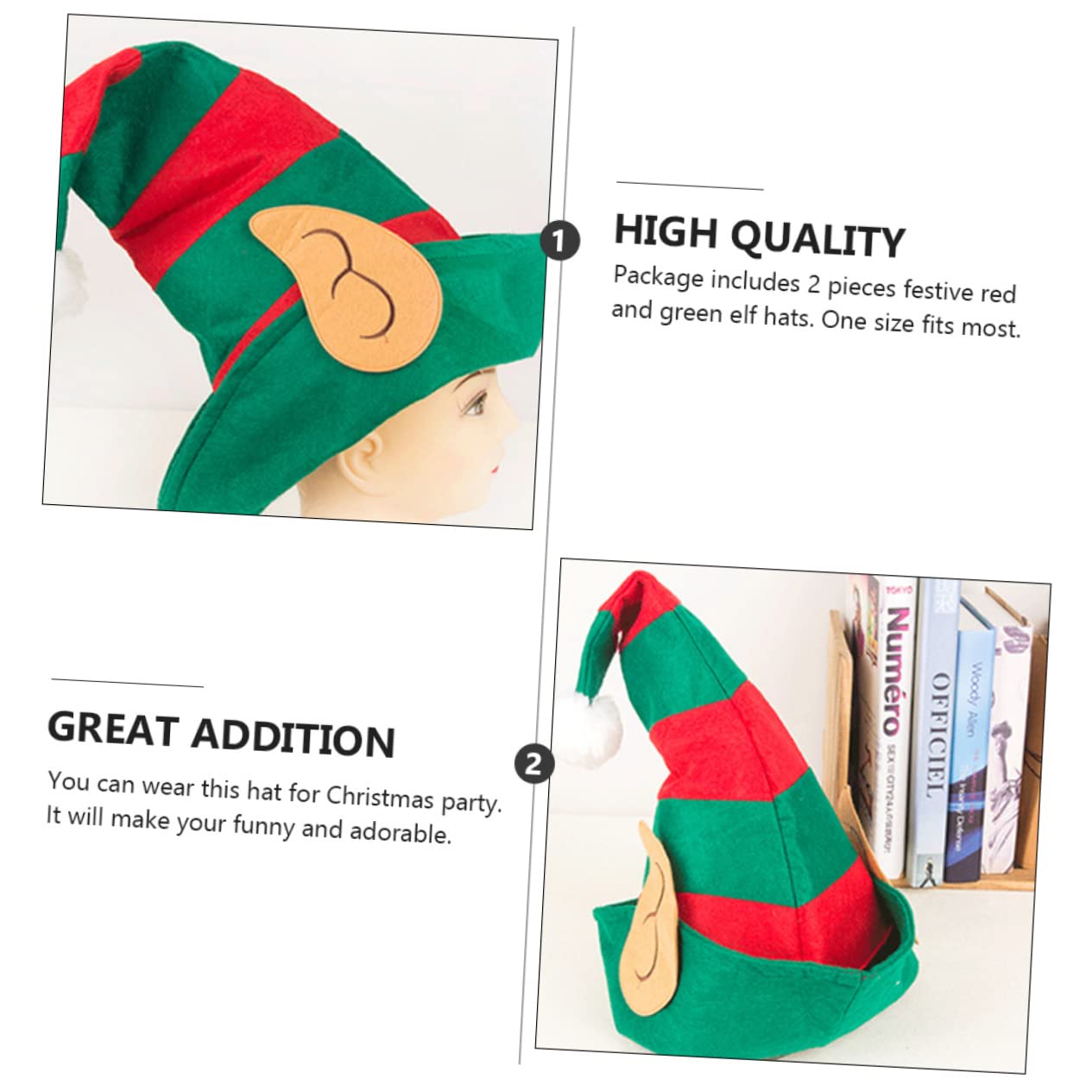 KOMBIUDA 4piezas Sombreros De Navidad Para Adultos De Gorro De Duende Divertido Para Fiestas y Celebraciones Festivas