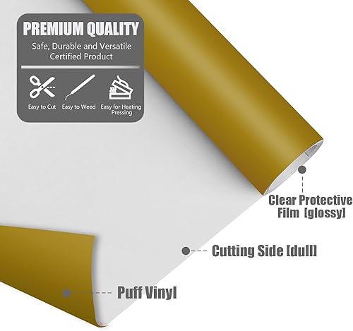 Miniatura 8 de TransWonder Vinilo de Transferencia de Calor Puff Dorado - Vinilo de Transferencia de Calor 3D Puff HTV Vinilo Puff 12" x 6' para Prensa de Calor