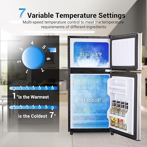 Miniatura 3 de Tymyp Mini refrigerador, refrigerador portátil, mini refrigerador, refrigerador compacto con congelador de 3.5 pies cúbicos, refrigerador compacto,