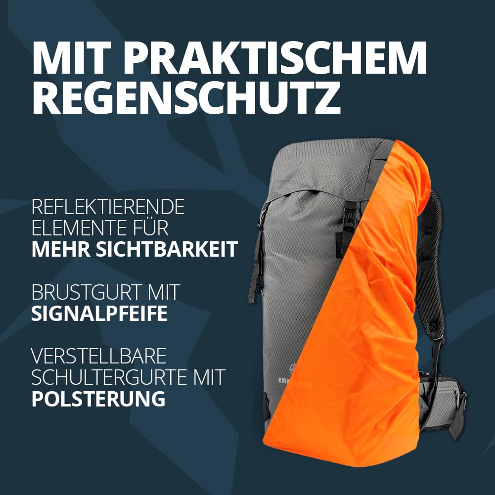 Kirkjubøur® Zaino da trekking da 30 l e 35 l, imbottito, capacità flessibile e materiale esterno impermeabile