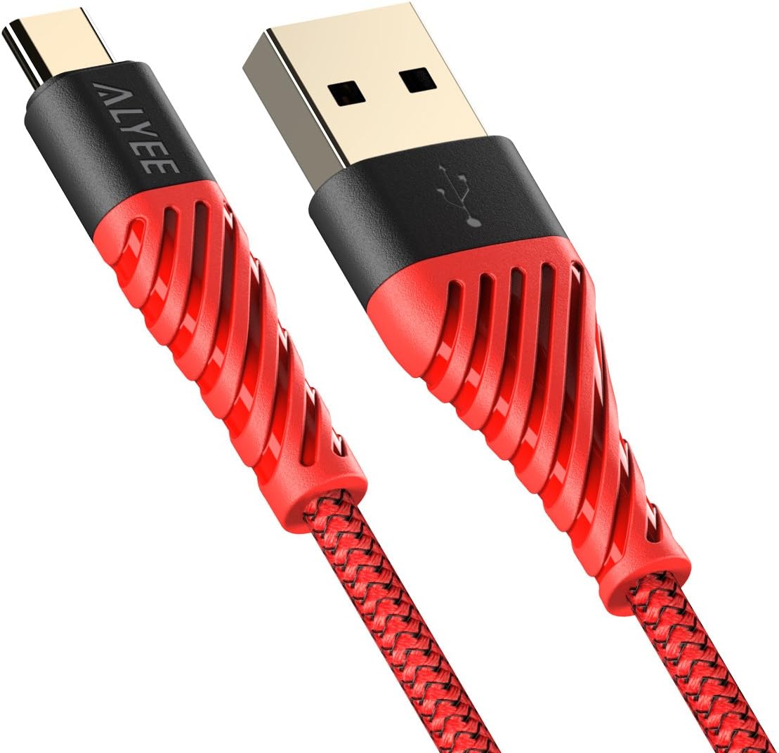 ALYEE USB Type C Cable, 4FT Nylon Braided Fast Charging USB A to C Charger Cord for Samsung Galaxy Note 8,S8,S8 Plus, LG G6 G5 V30 V20, Google Pixel, Nintendo Switch, Macbook-Red