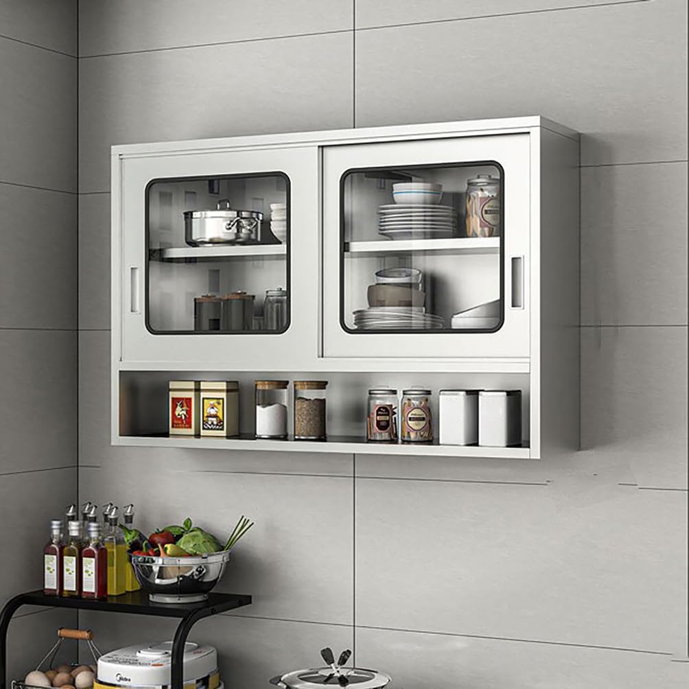 WYRNOBRX Stainless Steel Double Door Wall Cabinet with Adjustable Shelves Gabinetes Para Cocina for Kitchen And Bathroom Storage Furnishings 180Cm/70.87Inch Silver,Silver/A,L120*H70*W35