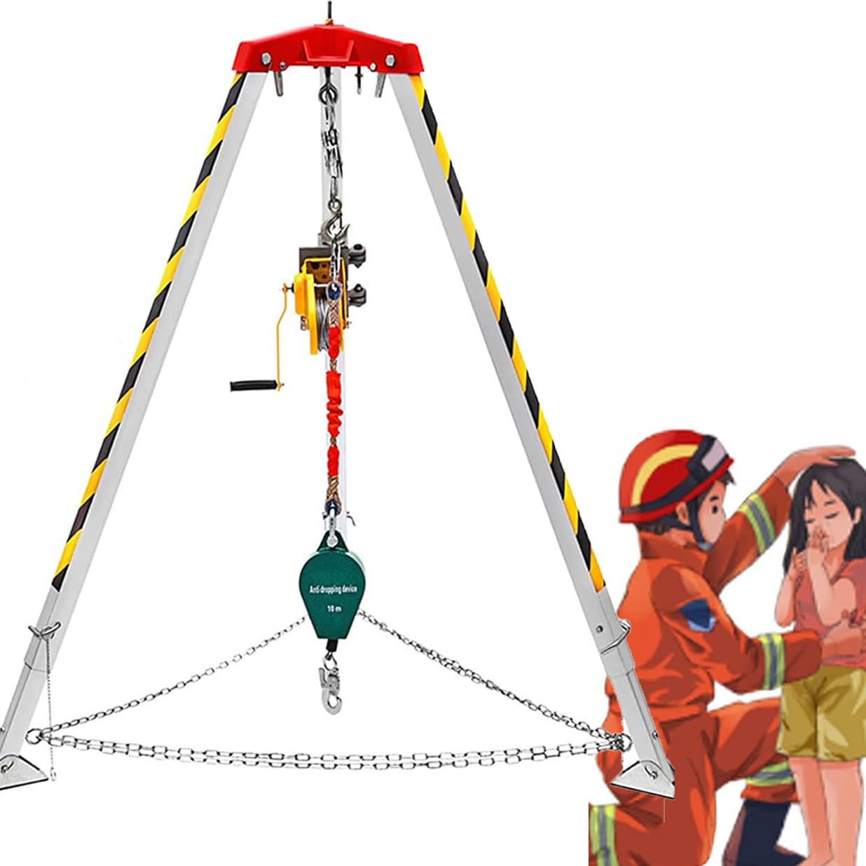 Aluminum Alloy Rescue Tripod Kit, 1200LBS/1800LBS Winch Fall Protection Syste, Confined Space Tripod Kit With Hand Winch & Fall Arrester, For Cellar/Flue/Wellhead,1800LBS
