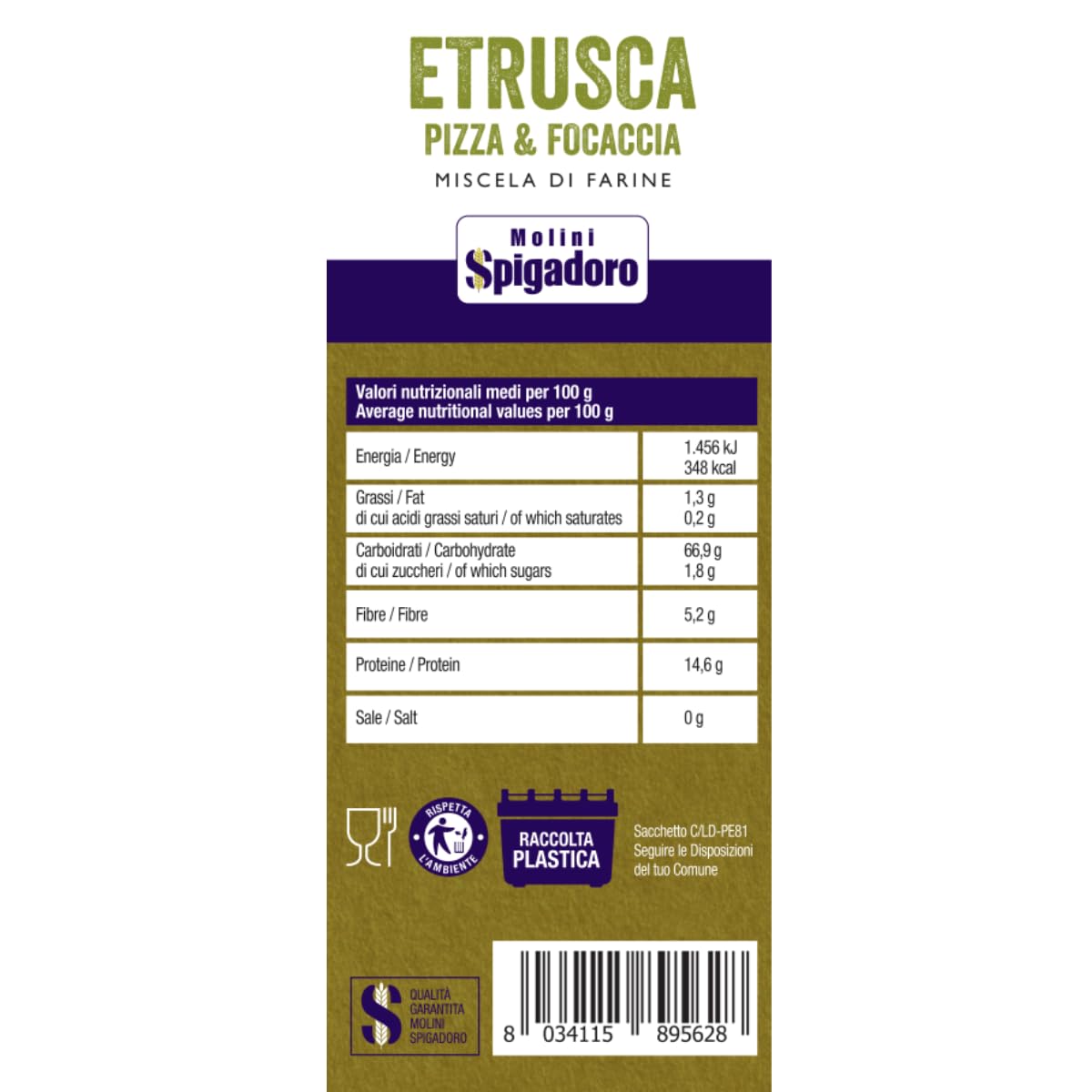 Molini Spigadoro Mix Pizza Etrusca (10 pezzi x 1kg) miscela di farine da grano tenero 100% Italiano Decorticato e farina di farro per pane, pizza e dolci con un gusto unico