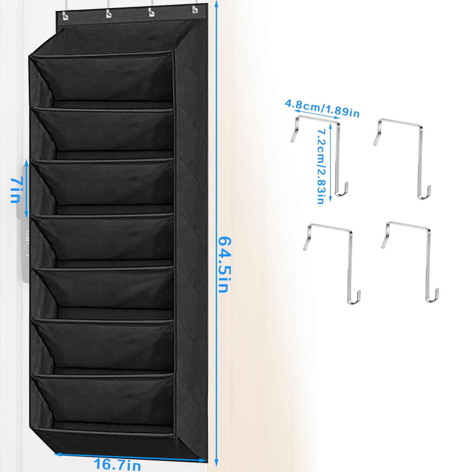 Scarpiera da Appendere Alla Porta,Organizer Scarpe con 8 Grandi Tasche per Sportascarpe,Portaoggetti da Appendere Salvaspazio Ideale per Ogni Ambiente-Nero