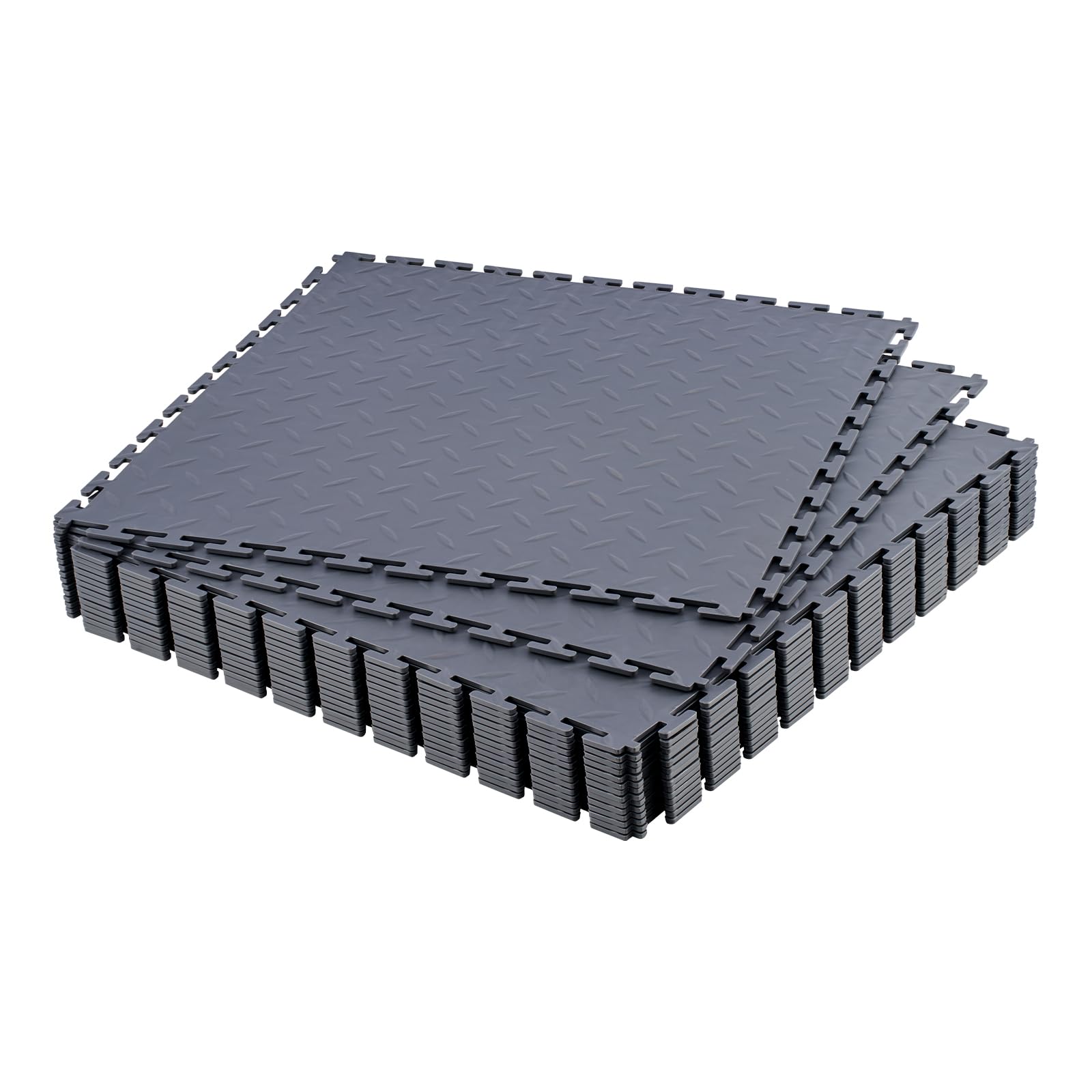 VEVOR Suelo de PVC Antideslizante para Garaje, Paquete de 16 Unidades de 513 x 513 x 5 mm, Instalación por Clic, con Patrón de Diamante para Taller, Almacén, Cuarto de Herramientas, Gris Grafito