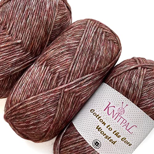 Cotton to The Core Medium #4 Worsted Weight, Aran Super Soft Baby Blanket Cotton Yarn for Knitting & Crochet, 3 Skeins