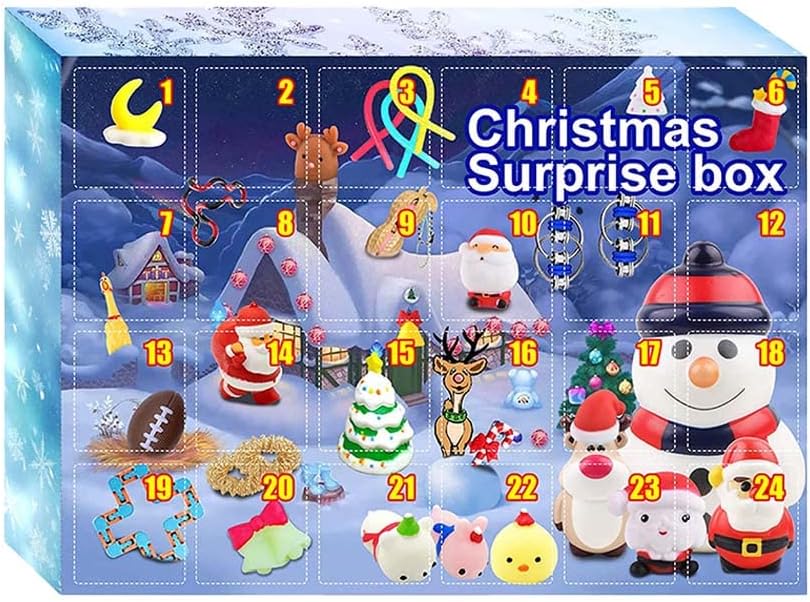 Advent Calendar 2022,24Pcs Sensory Fidget Toy Pop Set, Ati-Anxiety Kids Fidget Push Pop Bubble Toy Box, Surprises Decoration Gift Box Xmas Party Kid Favor for Boys Girls
