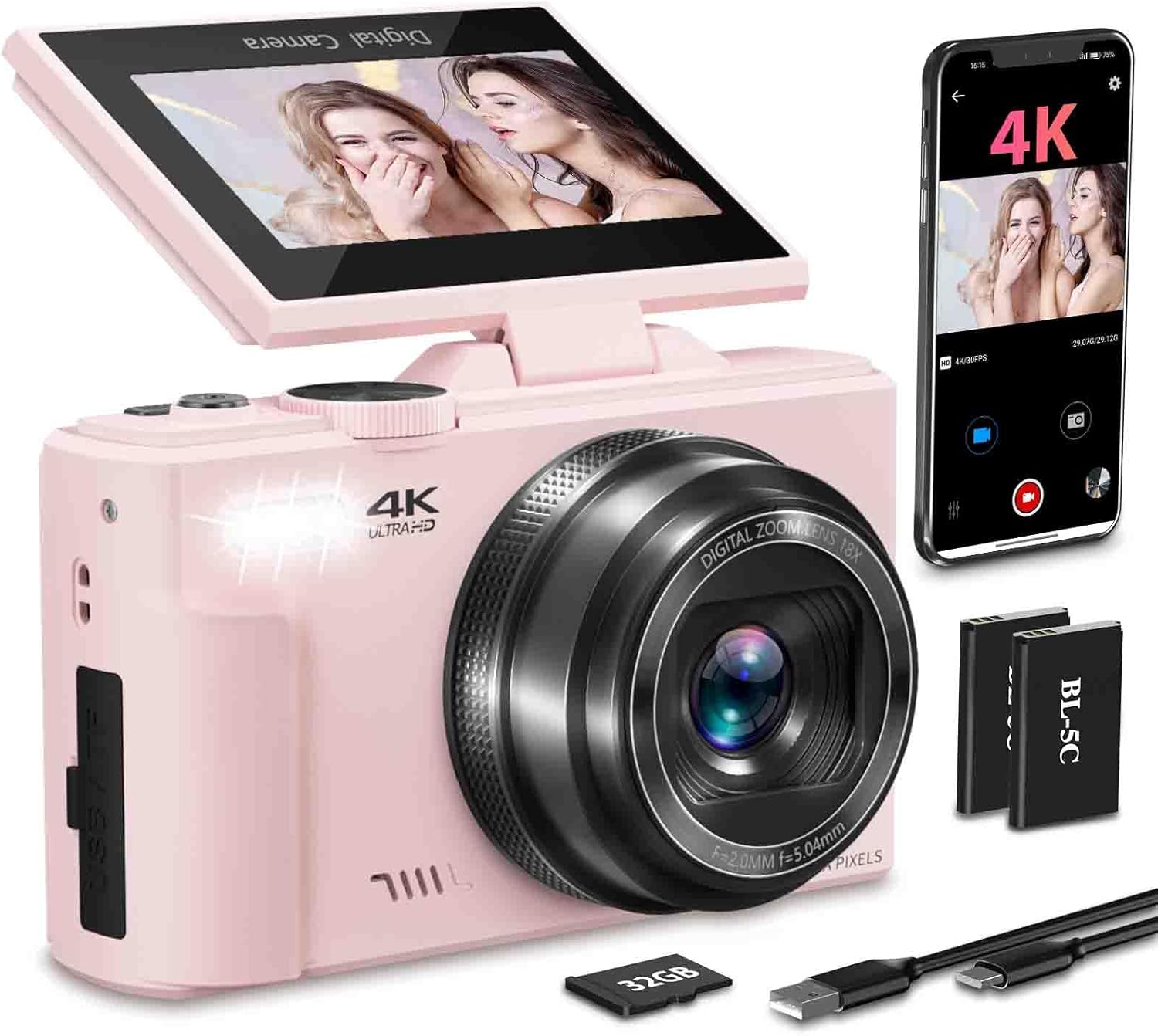 4K Digital Digicam for Pictures with 3″ 180°Flip Display,64MP Vloggin… 4K Digital Digicam for Pictures with 3″ 180°Flip Display,64MP Vloggin…