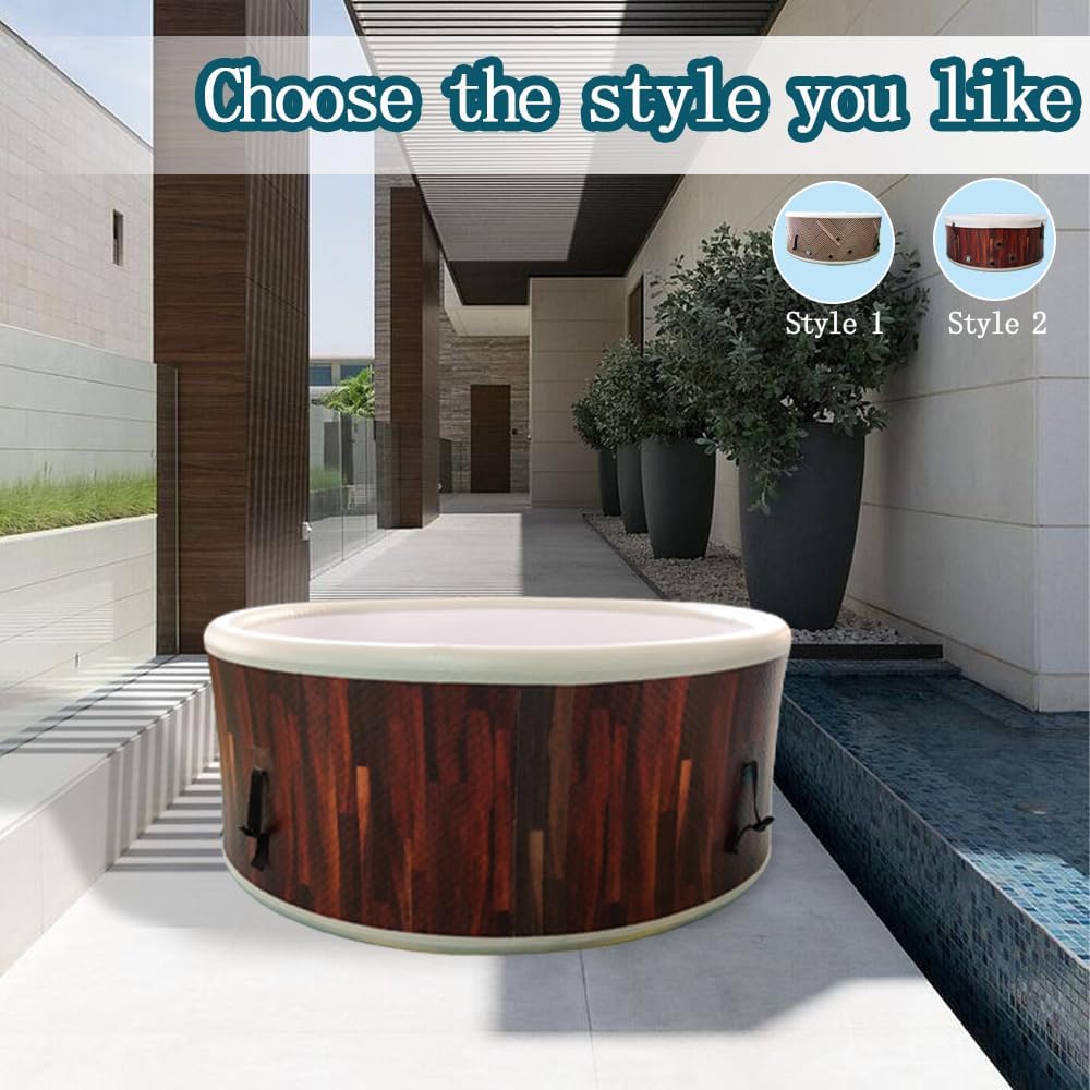 Inflatable Hot Tub Portable PVC Outdoor Spa with Heater Pump and Insulated Cover, Available in 59”, 71”, and 82” Sizes Ideal for Home Backyard Relaxation (Wood Grain, 59”x59”x26”)