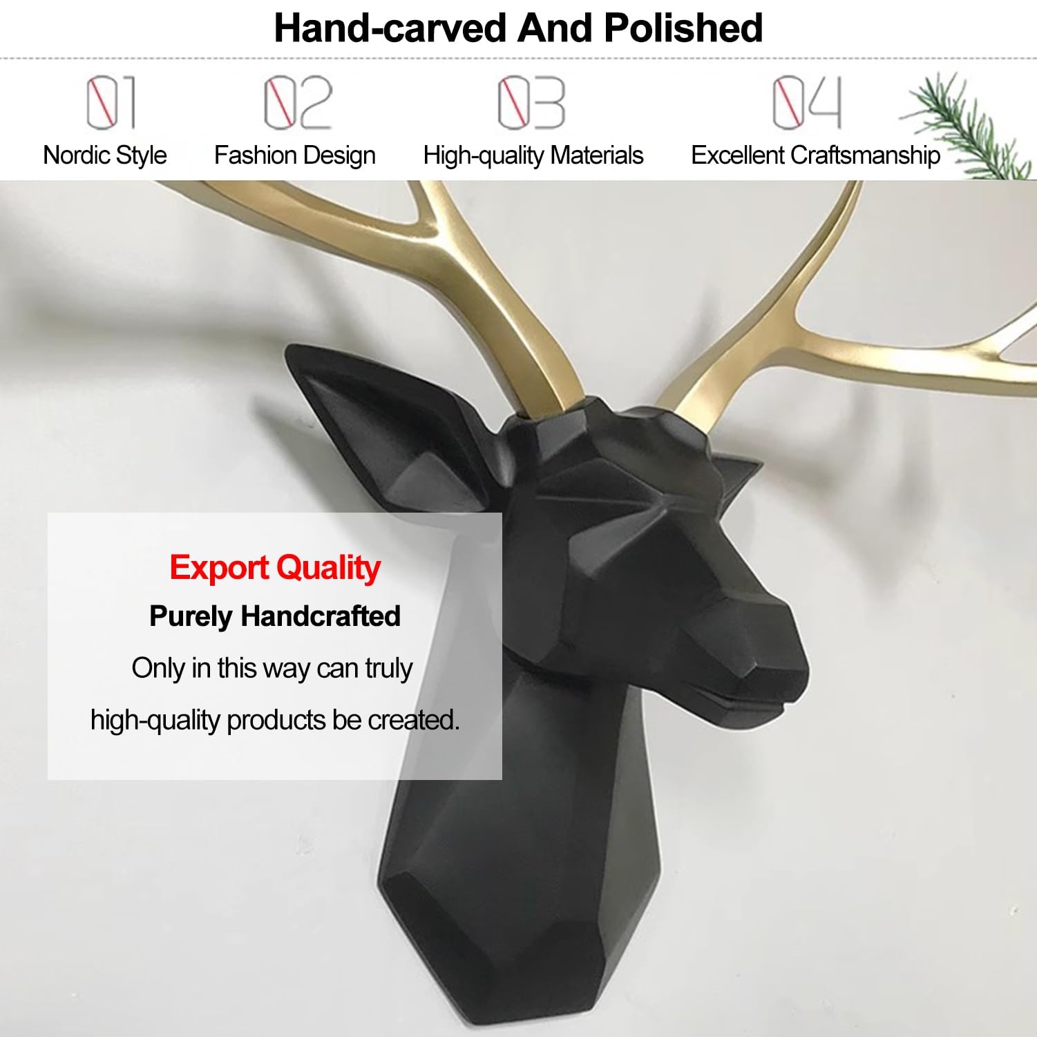 Testa di cervo 3D da appendere alla parete, grande testa di cervo in resina, decorazione da parete, realistica testa di animale fatta a mano, opera d'arte per casa, ufficio, bar
