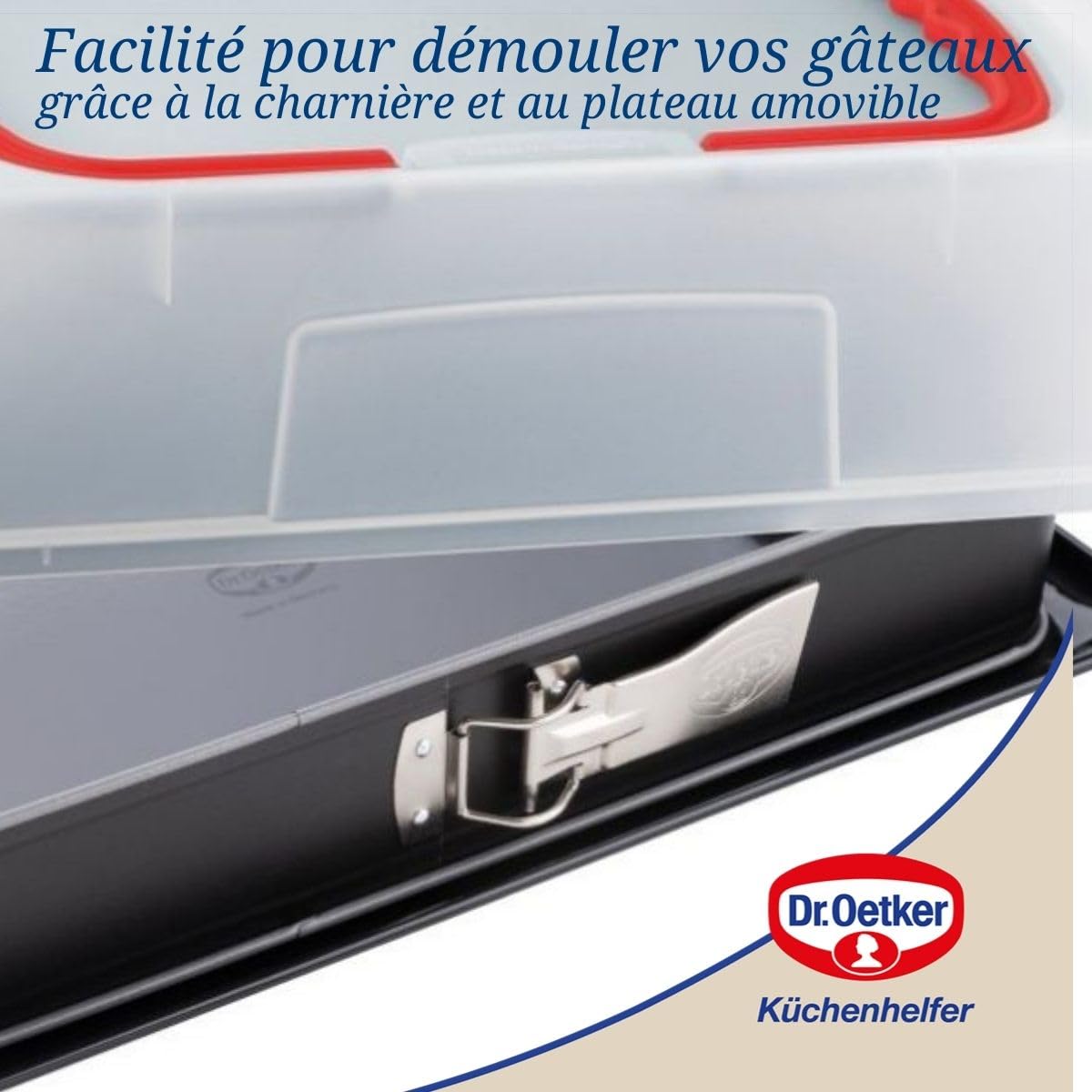Dr. Oetker 1123 Moule à charnière rectangulaire couvercle de transport, plat a lasagne rectangulaire, moule à gâteau rectangle, plat au four, plat lasagne, Acier, Plastique, 42 x 29 x 7 cm