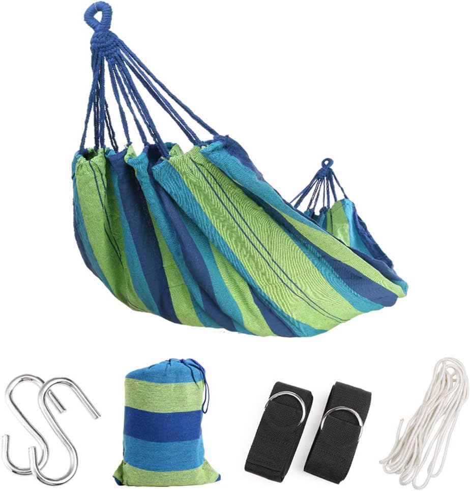 Double Camping Hammock with Tree Straps and Rope, Soft Woven Cotton with Max 250 lbs Capacity Portable 2 Person Hammock for Indoor Outdoor Backpacking Travel Beach Backyard Hiking