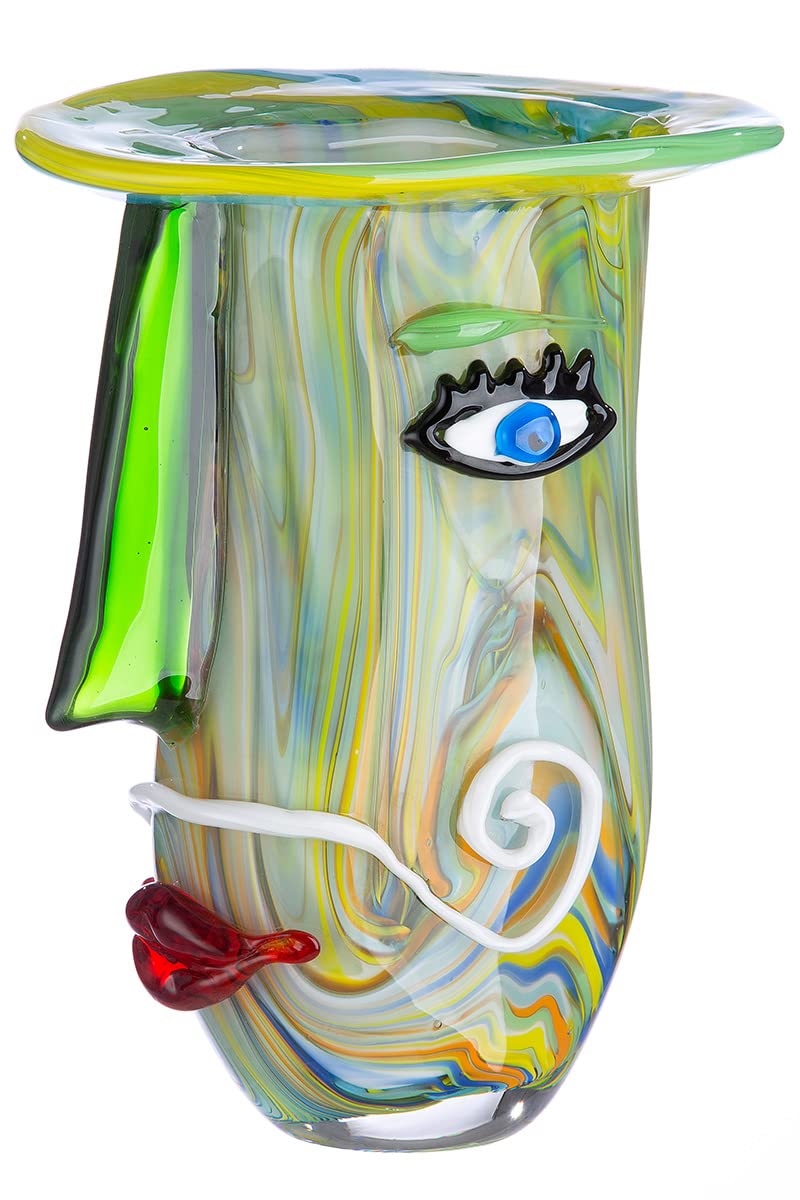 GILDE GLAS art Decorative Glass Face Vase - Art Object Flower Vase Glass Vase - Colour: Green Height 29 cm