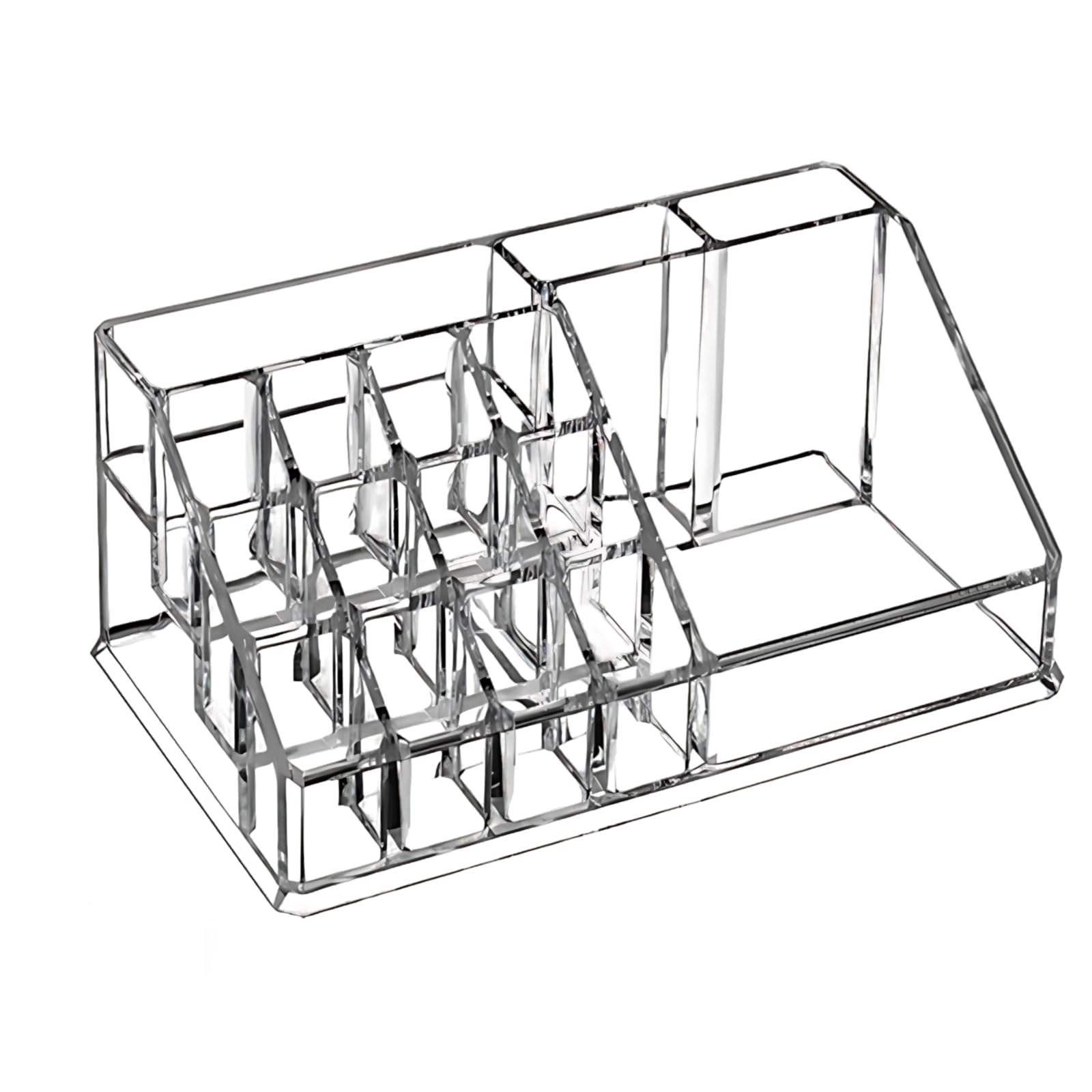 Packool Transparent Multi-Compartment Makeup Storage, Tiered Lip Gloss Holder, Nail Polish Stand, Desktop Beauty Organizer, Cosmetic Display Case, Lipstick Organizer For Vanity