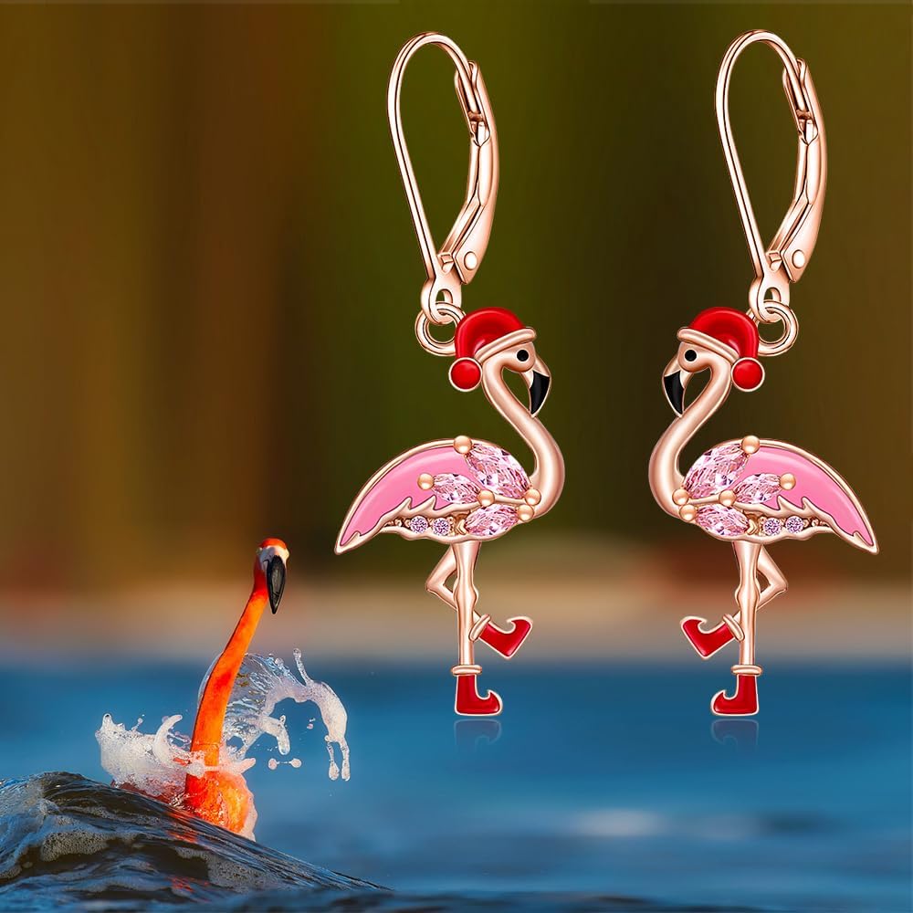 Flamingo Earrings for Women Sterling Silver Hot Pink Christmas Flamingo Earrings Flamingos Dangle Earring Cute Bird Hawaiian Jewelry Birthday Christmas Gifts - Image 5