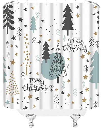 Miniatura 3 de Cortina de ducha para árbol de Navidad, árbol de Navidad, bosque de pinos, copos de nieve, estrellas, invierno, vacaciones, festival, adolescentes,