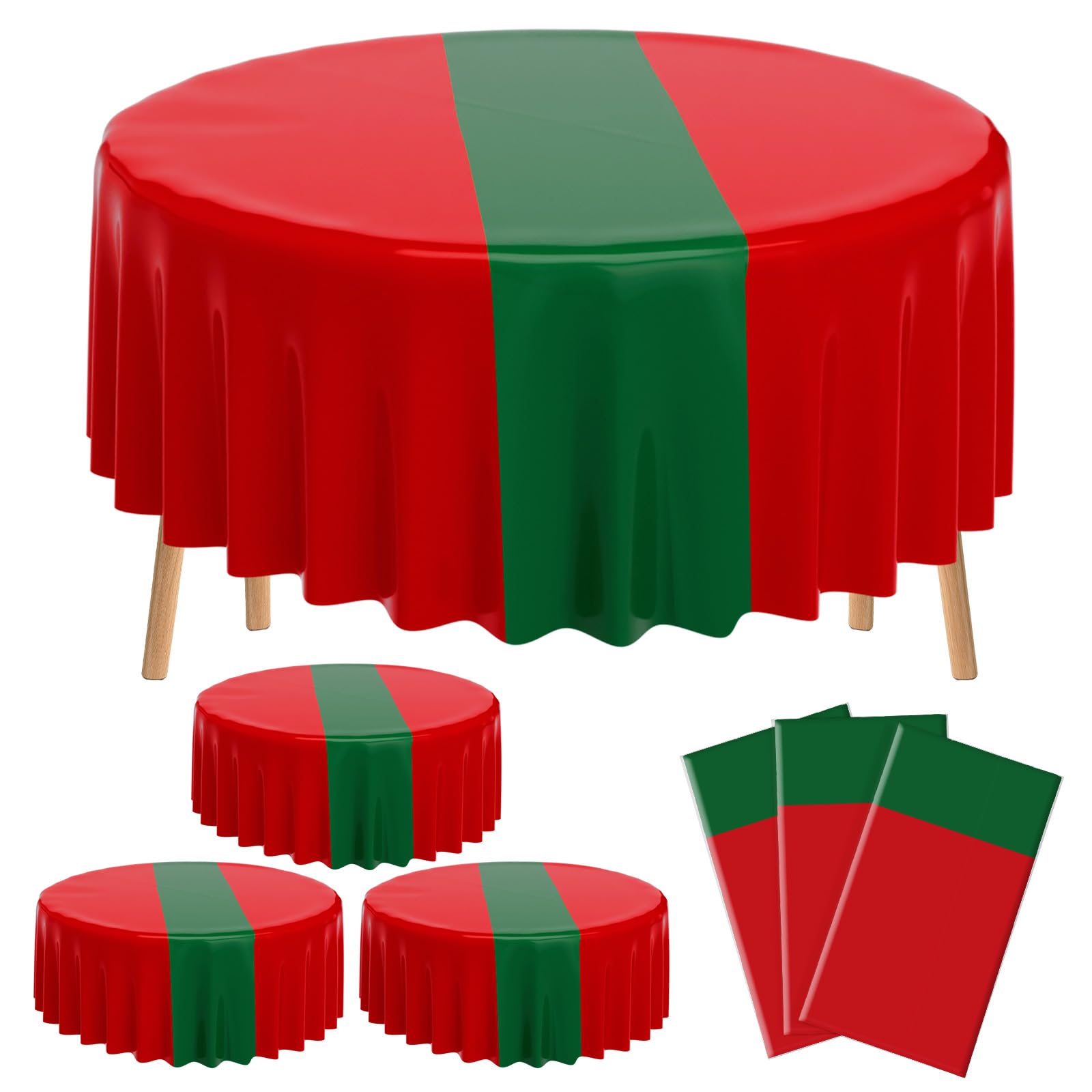 Remagr 3 Pcs Round Plastic Tablecloth 84 Inch Table Cover, Red