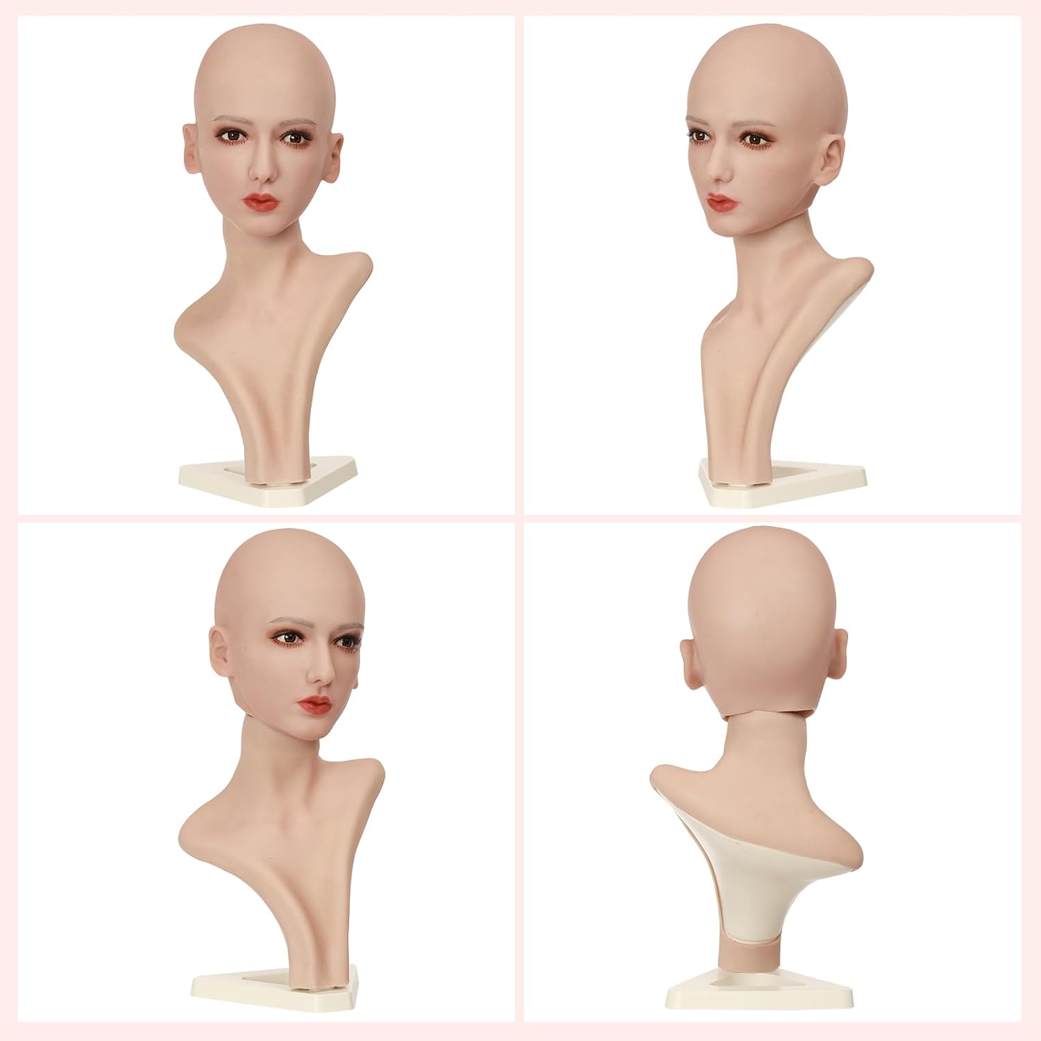 Realistic Silicone Head Mannequin Fake Female Head Model Display for Jewelry Wig Scarf Necklace Glasses Props Display Art Collection with Lifelike Skin Tone (2WTM3-1)