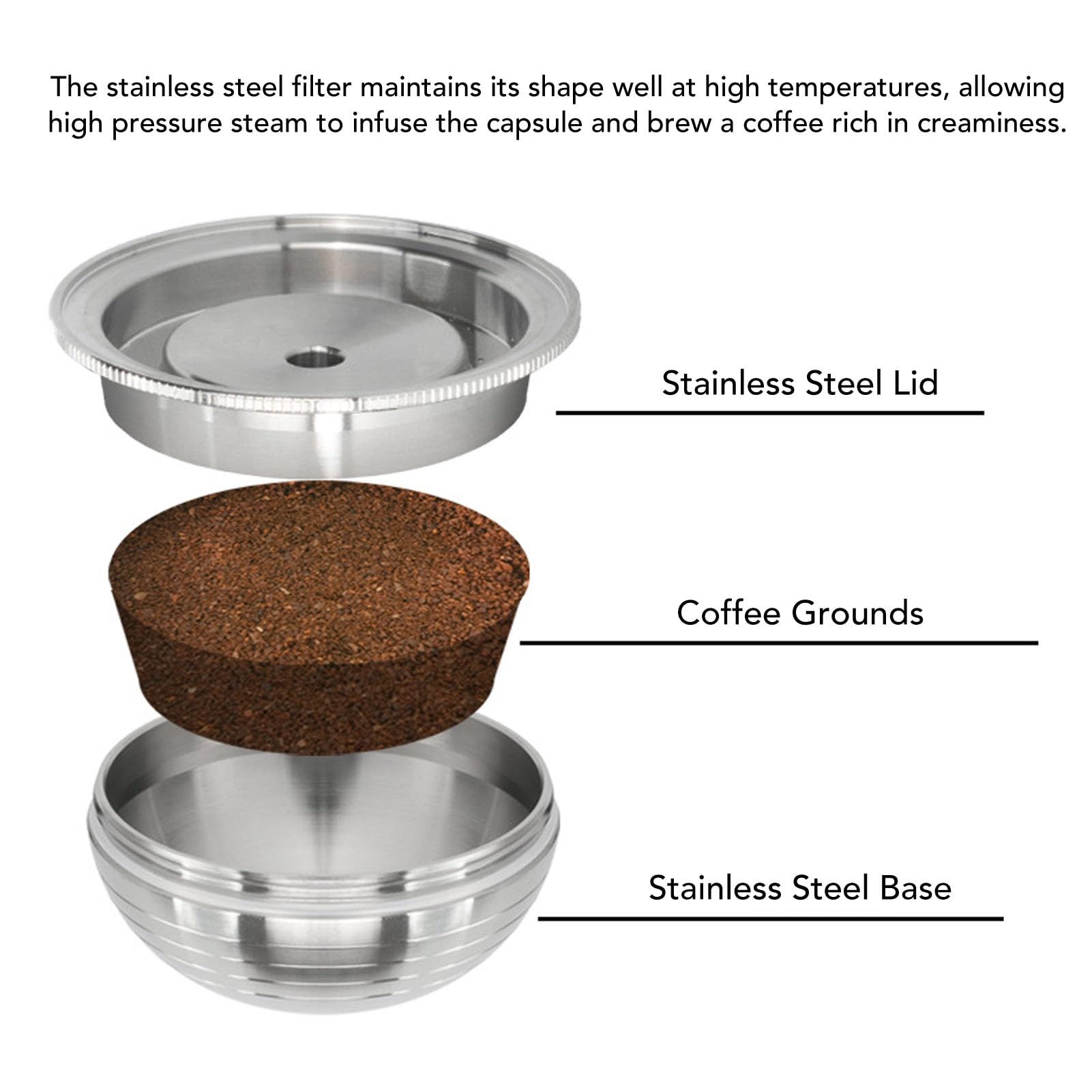 Cápsula de café Expreso Reutilizable, Cápsula de café Recargable de Acero Inoxidable de 80 Ml con Cuchara de Cepillo, Recipiente de Recargable, Ideal para Máquina de Expreso